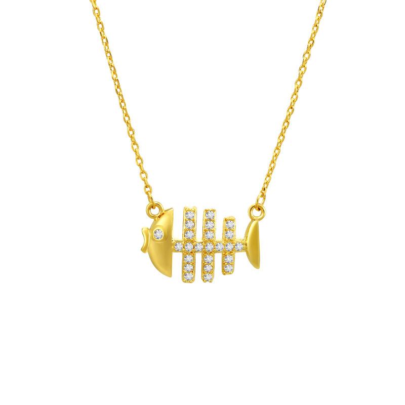 

Chains Japan And South Korea Ins Net Red Temperament Fish Bone Pendant Necklace Electroplated Gold Zircon