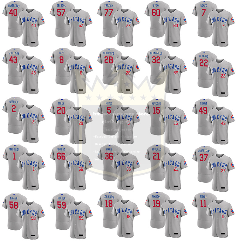 

Custom Jerseys Cubs Baseball Wear Hoerner Madrigal 58 Martin 20 Miley 5 Morel 15 Newcomb 5 Morel Men Women Youth Size S--6XL Grey Design Logo Name Team Number With Bag