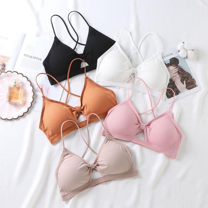 

Bustiers & Corsets Women Cropped Padded Bra Removable Chest Pad Tube Tops Sweet Bow Tanks Top For GrilsBustiers, Khaki