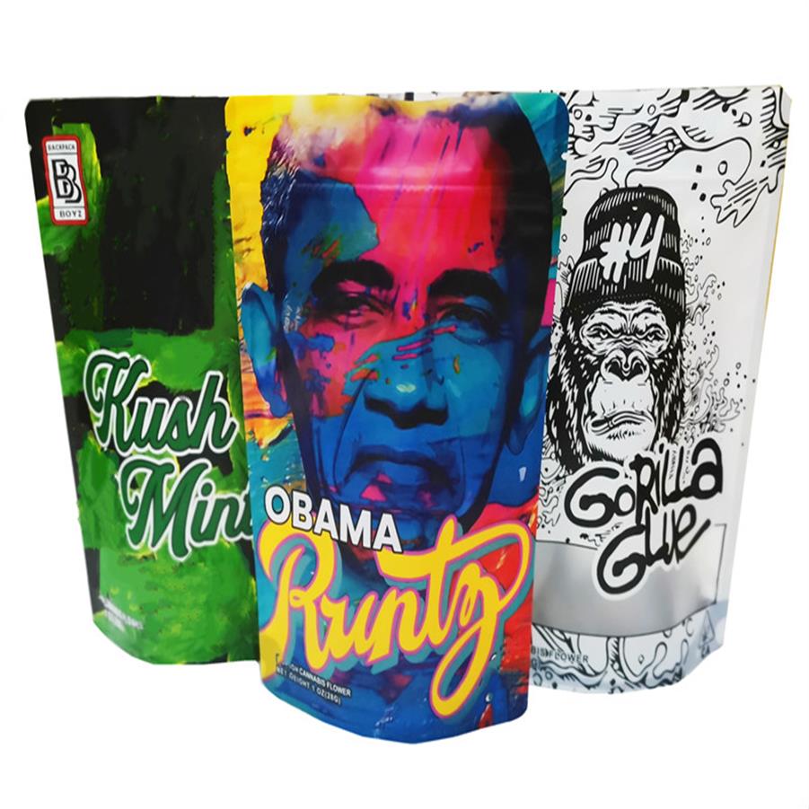 

one ounce mylar bag 28g runtz obama gorilla glue backpack boyz kush mints 235 153mm edibles packaging smell proof heat sealable po295W