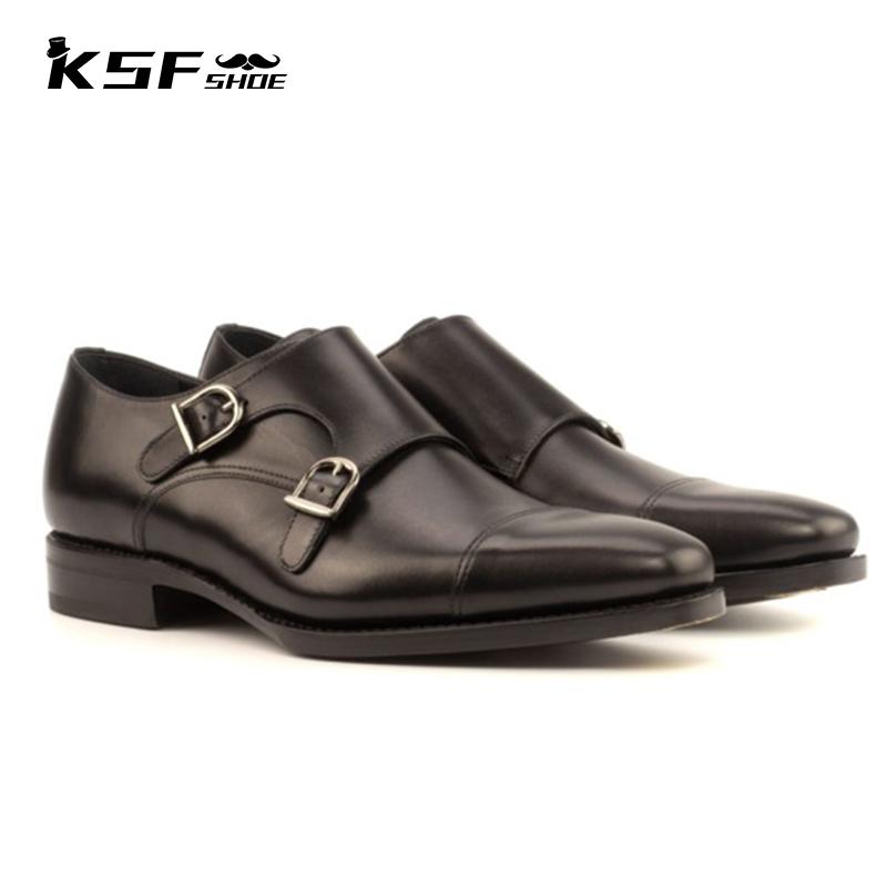 

Dress Shoes KSF SHOE Double Monk Men Luxury Designer Fashion Handmade Genuine Leather Office Business Formal Original, Black