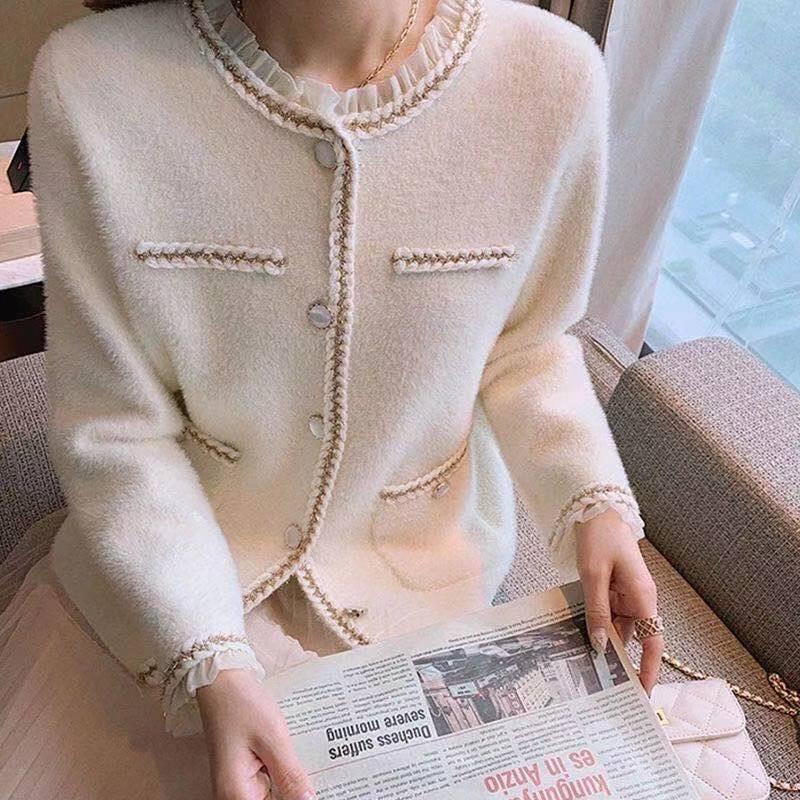 

Women' Knits & Tees 2022 Autumn Winter Fashion Women Clothing Cardigan Sweater Female V-neck Knitted Long Sleeve Imitation Mink Velvet Jack, Bai good