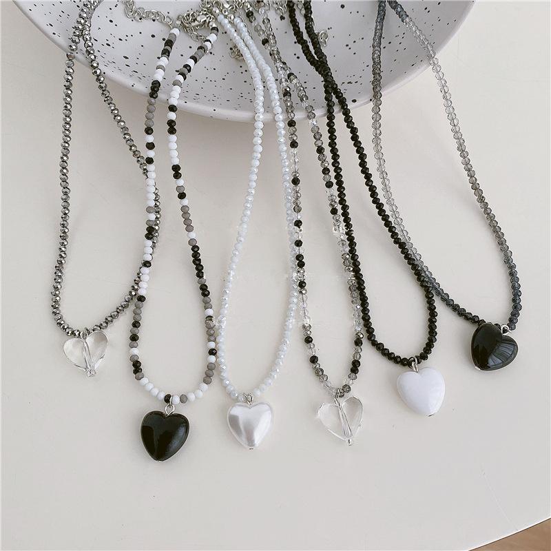 

Pendant Necklaces Kpop Goth Harajuku Black Transparent Heart Beaded Choker Necklace For Women Collares Aesthetic Grunge Y2k EMO JewelryPenda