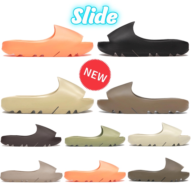 

With box newest slippers men women designer sandal onyx bone core desert sand enflame orange soot resin Earth brown pure fashion beach slides luxury mens shoes, Double box