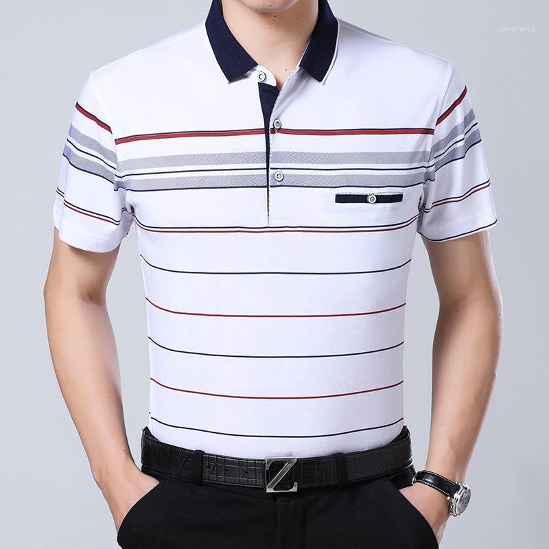 

Brand Casual Summer Striped Short Sleeve Shirt Men Poloshirt Jersey Pocket Mens Polos Tee Shirts Dress Fashions Men's, Gray