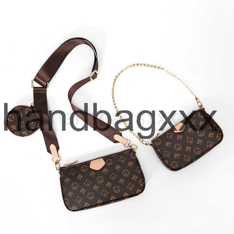 

High Quality Women Favorite 5pcs Leather Handbags Multi Accessories Purses Brown Flower Mini Pochette Cross body Bag, Classic flowers logo