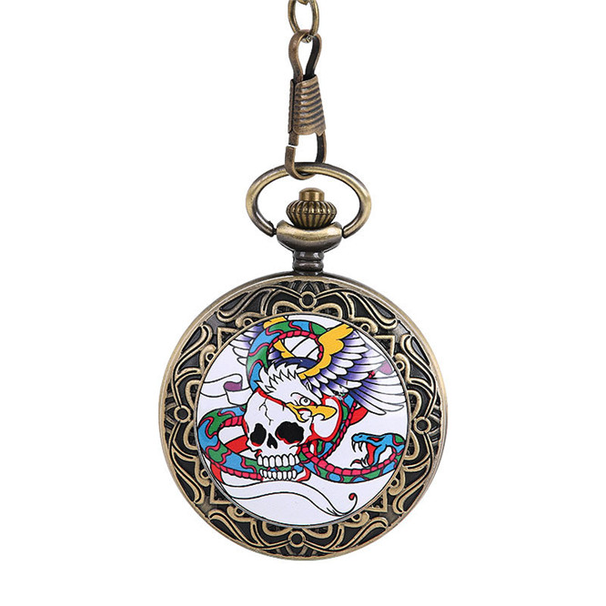 

10pcs Large ceramic art illustration skeleton snake Eagle pocket watch European, Black
