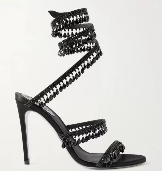 Été Cleo Cristaux Agrémentés Talons Sandales Strass Blanc Chaussures De Soirée Femmes À Talons Hauts Designers De Luxe Wraparound Robe Chaussure