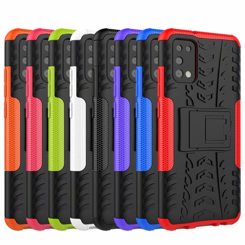 

Hybrid Phone Cases For Samsung Galaxy A12 M12 F12 M32 A22 A02s M02s A52 A32 A72 J3 J5 J7 Case TPU Armor Silicon Rubber Stand Prote318D, White