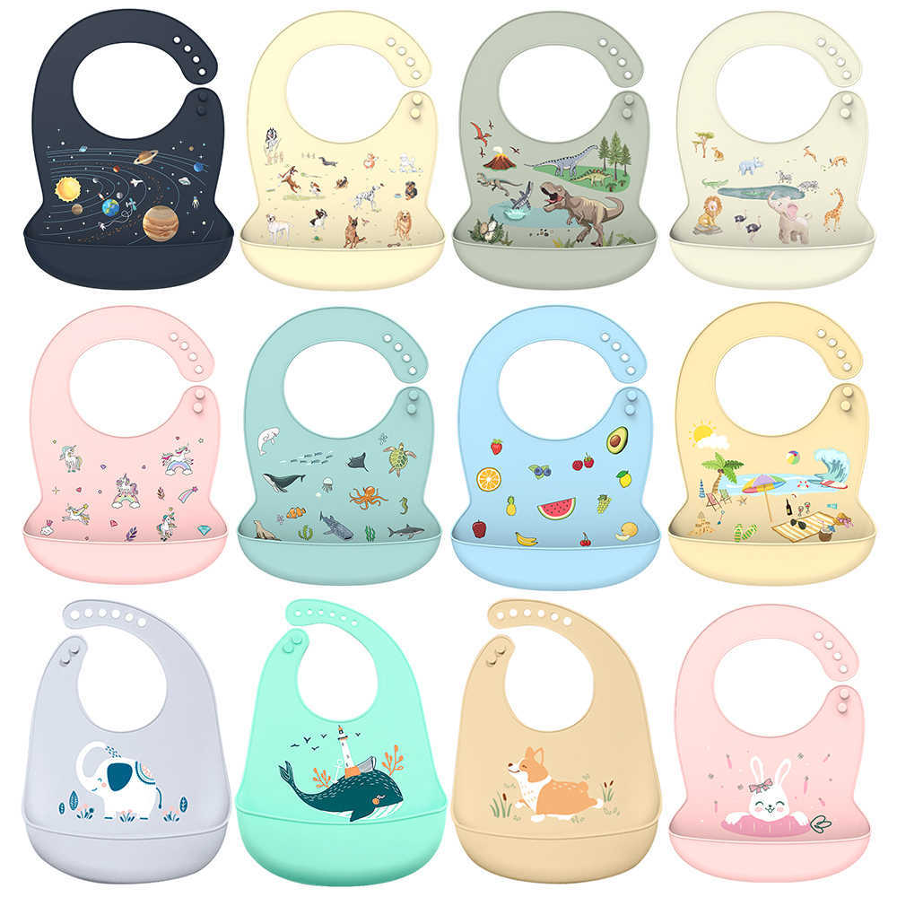 Silicone Babi Bib Wholeslae Waterproof Saliva Dripping Banana Cartoon Newborn Feeding Soft Edible Aprons Baby Adjustable Burp Scarf-image-759870400