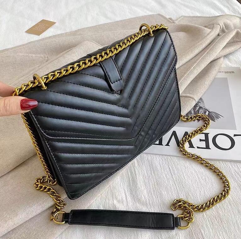 

Luxury designer handbag Y-shaped PU leather ladies metal Flap chain shoulder bag high quality flap bag messenger bag wholesale, Black
