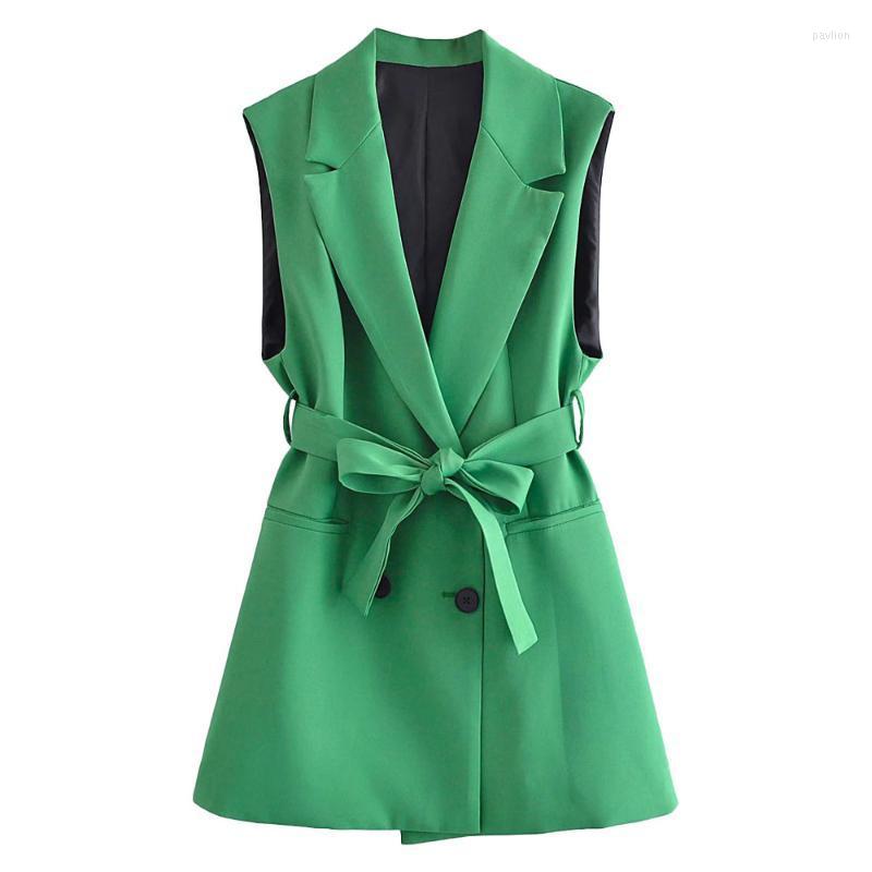 

Women' Tanks & Camis Women' Spring And Summer Double-breasted Long Vest Fashion Slim Suit Collar Temperament All-match TopWomen, Green