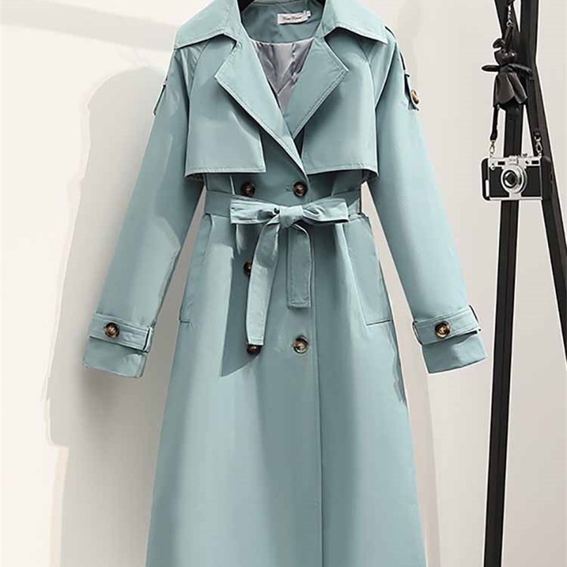 

Heliar Women Long Trench Coat Fashion Windproof Coat Double Breasted Trench Coats Green Belt Windbreaker Winter L220812, Style 4 black