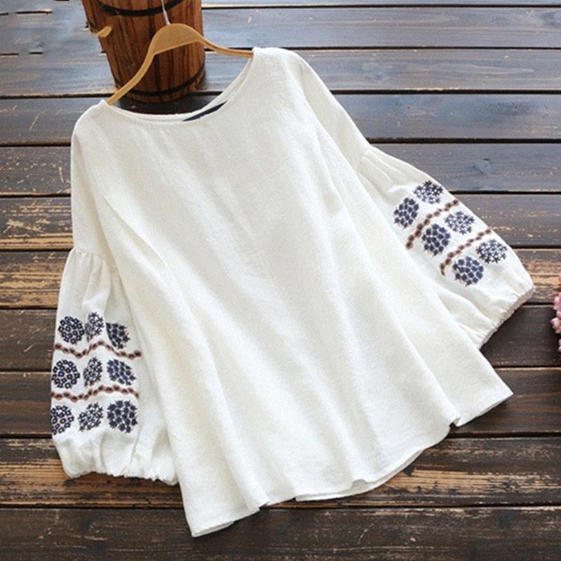 

Women' Blouses & Shirts Vintage Cotton Linen Womens Tops And 2022 Summer Autumn Lantern Long Sleeve Chemise Female Loose Tunic BlusaWomen, Khaki