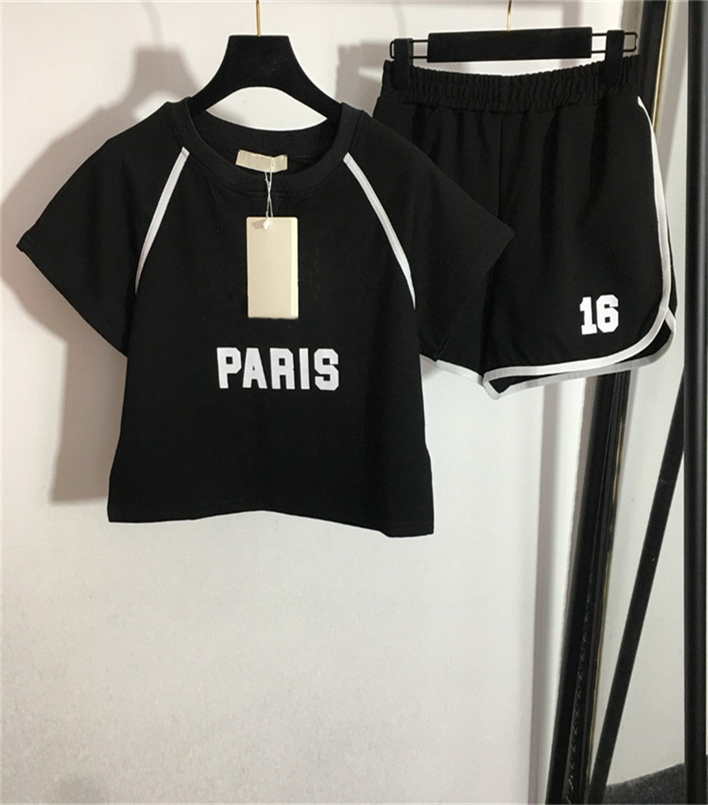

Cotton Women's Two Piece Pants Sweat Suit T-Shirt Top with Running Short Set Gym Outfit Fashion Letter Printing Tracksuit In White Black For Summer