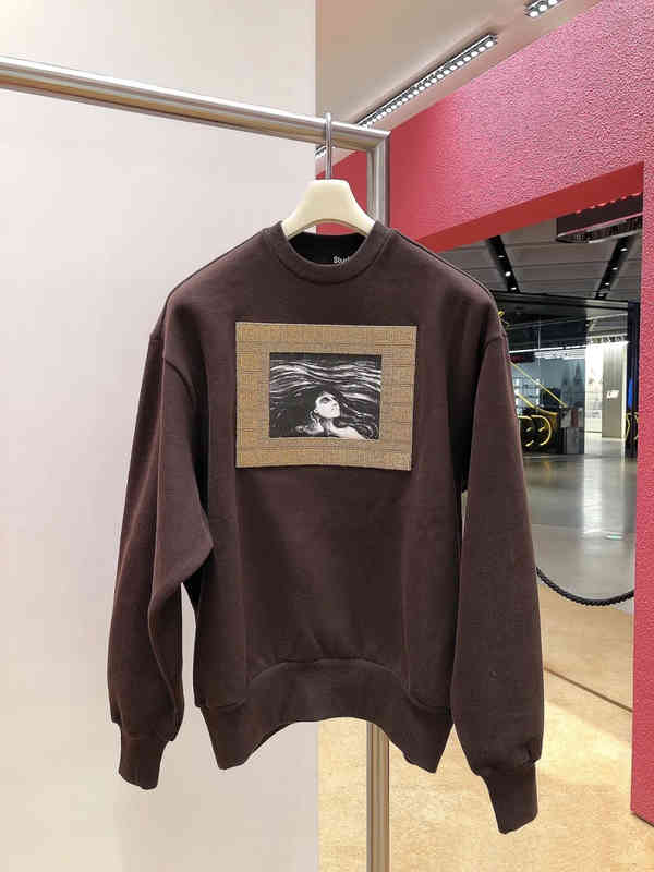

High Quality Swedish Minority Ac Round Neck Plush Sweater Early Spring 2022 Ins Trend Men's and Women's Printed Embroidered Letter Top, Dark brown