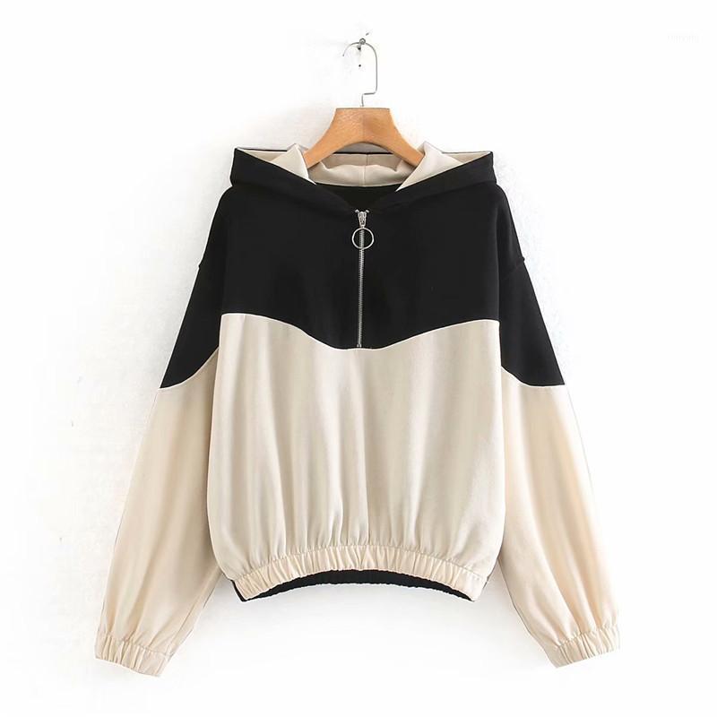 

Women's Hoodies & Sweatshirts 2022 Europe America Winter Casual Versatile Long Sleeve Zip Mixed Colors Hoodie Womens /40, Black and white mixed colors
