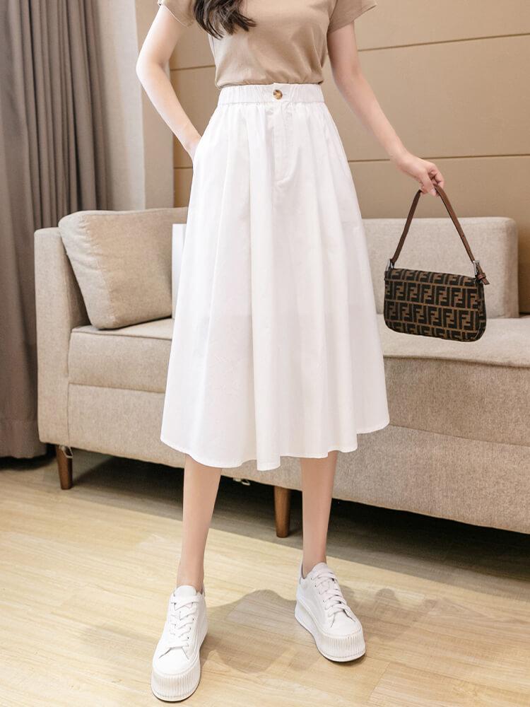 

Skirts Swing Skirt White Work Clothes Summer Middle Long 2022 High Waist Slim A-line Umbrella Small Man Big WomanSkirts