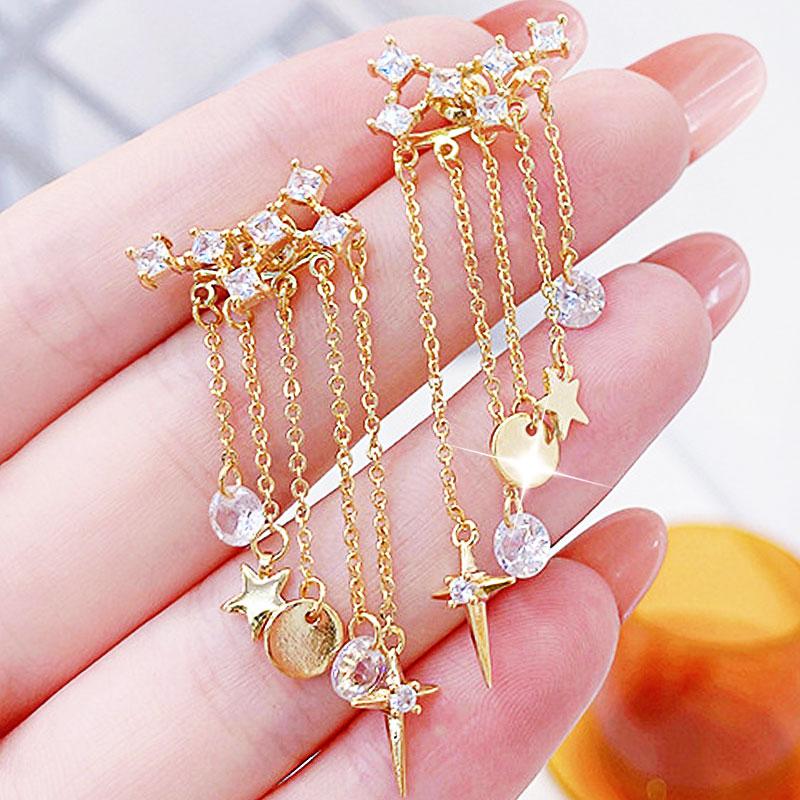 

Clip-on & Screw Back Exquisite Korean Tassel Luxury Stars Earrings For Women Elegant Personalized Long Both Wear Accessories Pendant Jewelry