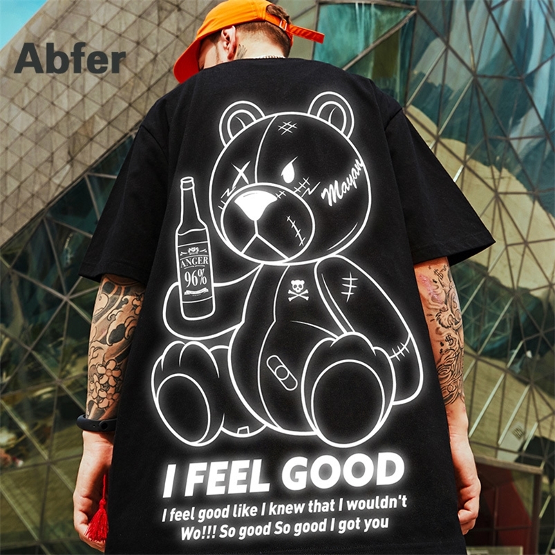 

Summer Short Sleeve Cartoons Tee Oversized T Shirt Men Wemen Hip Hop T- shirts Bear Printed Couple Clothes Streetwear Tops 220615, Black