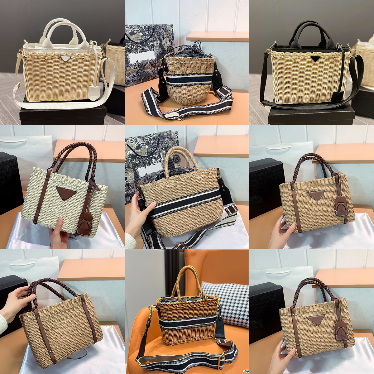 

Top 5A Woven Totes Designer Handbag Women Shoulder Cross Body Bag Summer Beach Travel Bucket Bag High Quality and Many Styles, Make up for price