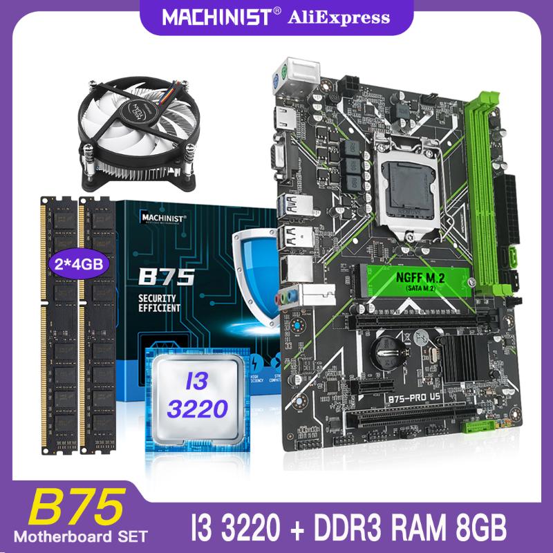 

Motherboards MACHINIST B75 Motherboard Kit With Core I3 3220 CPU LGA 1155 Set 8G(2*4) DDR3 RAM Desktop Memory Cooling USB3.0 ATX B75-PRO US