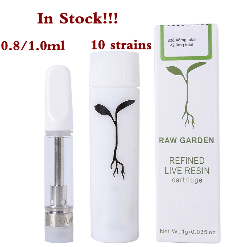 

In Stock Raw Garden Vape Cartridges Packaging 0.8ml 1ml Atomizers 510 Thread Vape Cartridge Glass Thick Oil Wax Vaporizer Empty