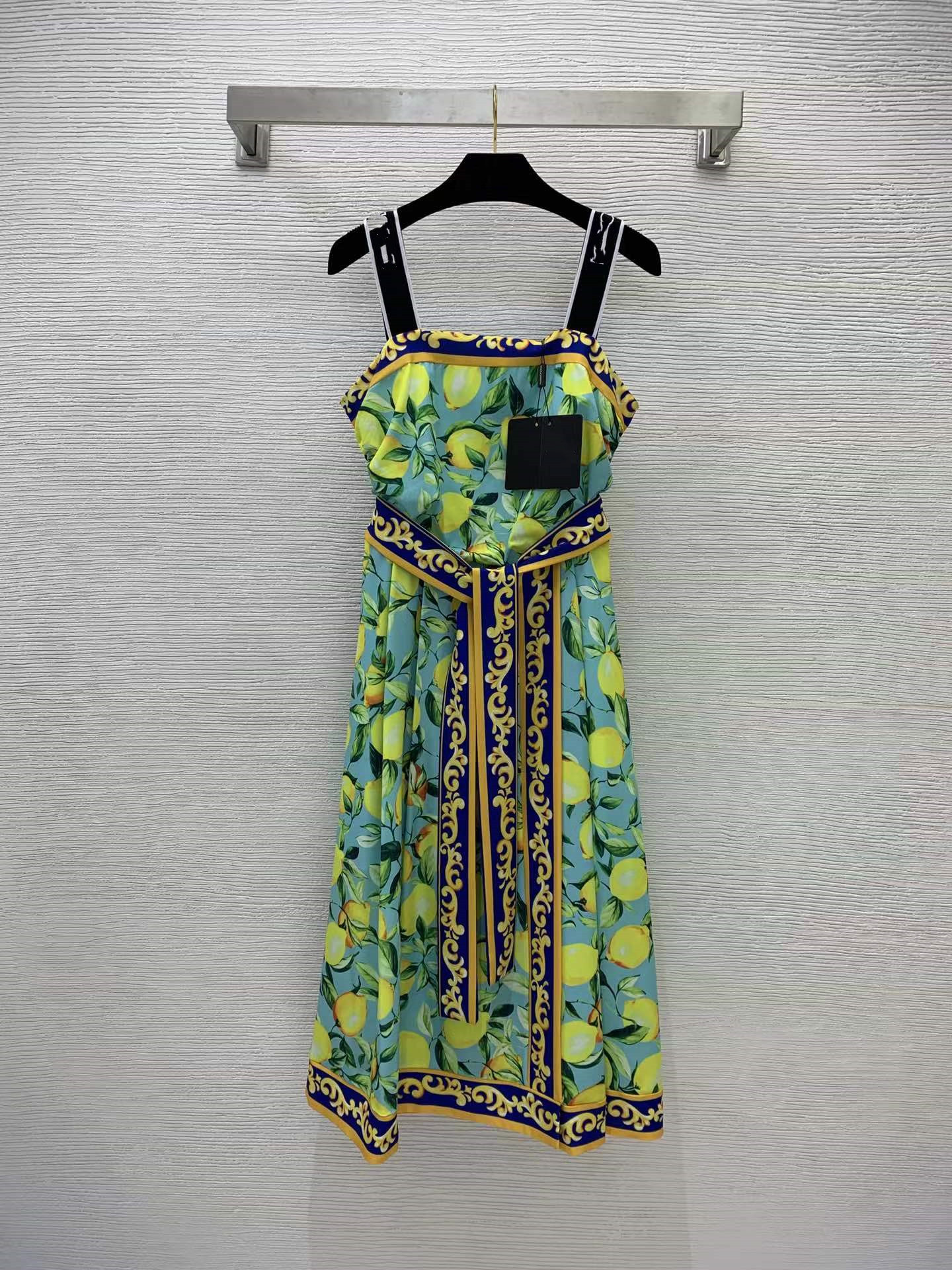 

2022 Summer Autumn Spaghetti Strap Print Fashion Milan Runway Dress Designer Dress Brand Same Style Sundress 0616-20, Picture color