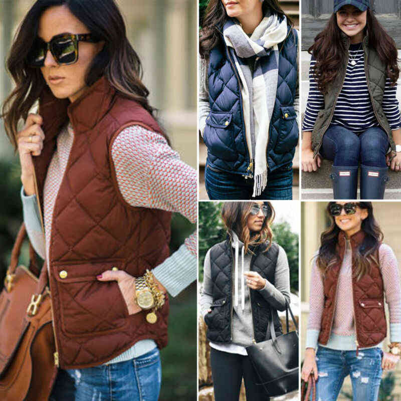 

Black cotton zipper for women Jackets Plus Size Women Puffer Padded Vest Jacket Gilet Sleeveless coat Snowsuit L220714, Khaki