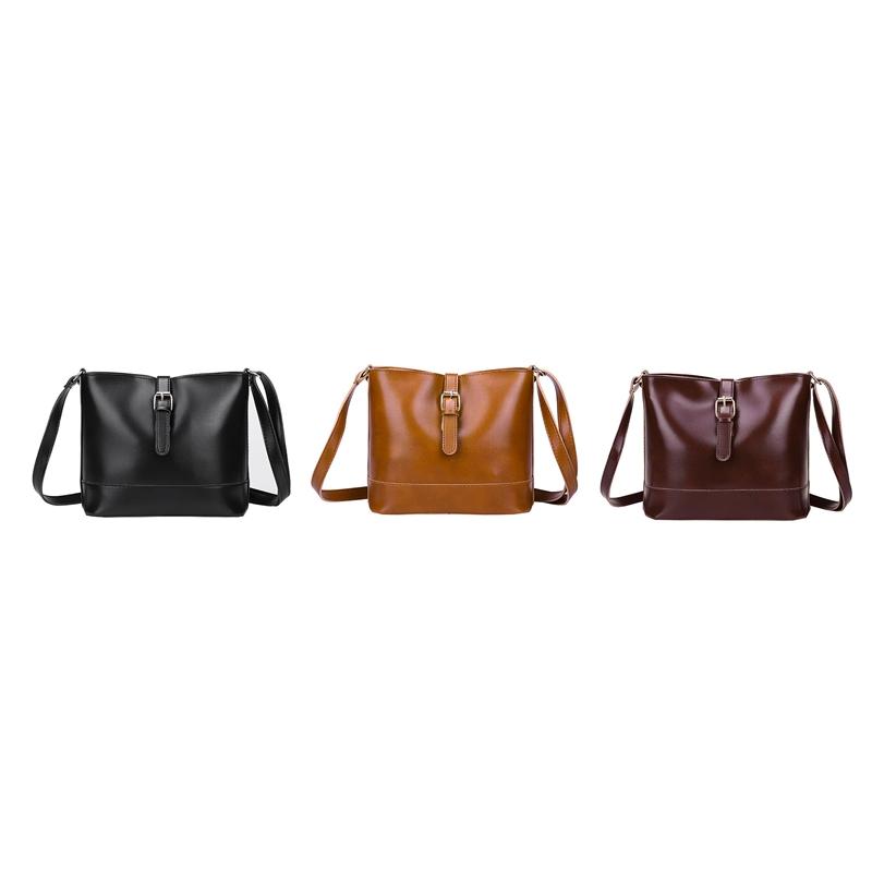 

Evening Bags ASDS-Korean Style Single Shoulder Diagonal Bag Solid Color Oil PU Leather Bucket Outing Leisure BagEvening, Black