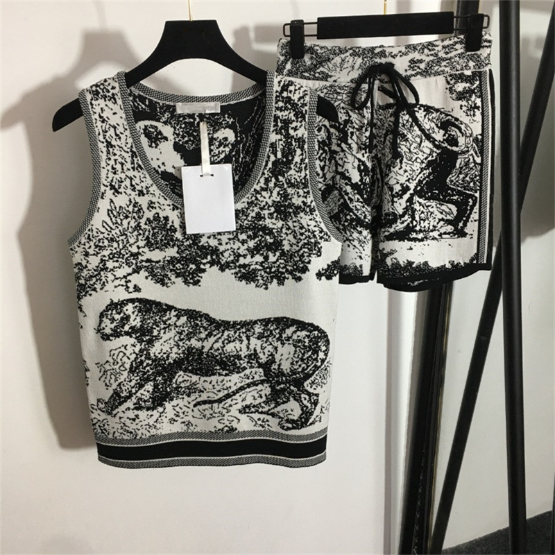 

Women's Two Piece Pants knitted Short Set Tiger Pattern Sleeveless knit Tank Top Girl Elastic Waist Tracksuits Sweat Suit, Extra shipping fee