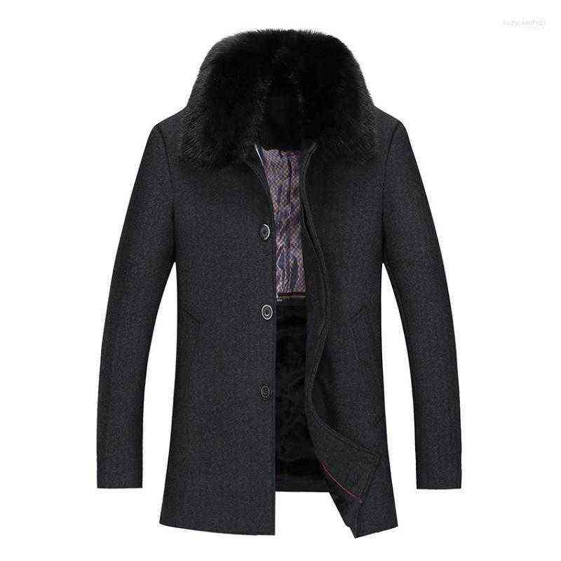 

Men's Wool & Blends Wholesale- Winter Coat Men Woolen Jacket Mens Fur Turndown Collar Thicken Parkas Outerwear Male Warm 118wy1 T220810, Grey