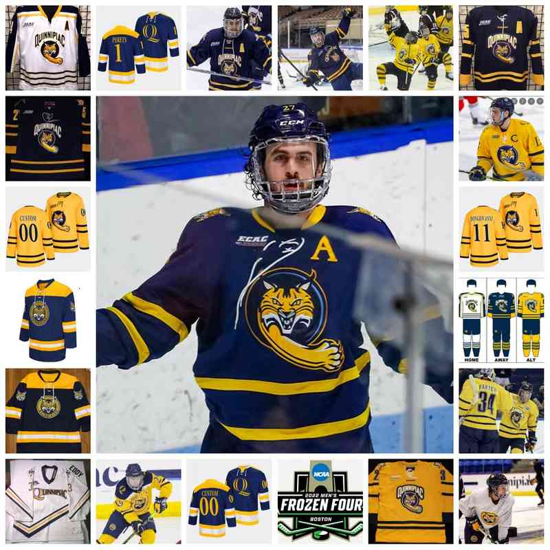 

Xflsp 2022 College Frozen Four Custom QU Quinnipiac Bobcats Hockey Jersey 7 Marcus Chorney Jerseys 8 Nick Bochen 10 Ethan de Jong (A) 11 Wyatt, Navy5