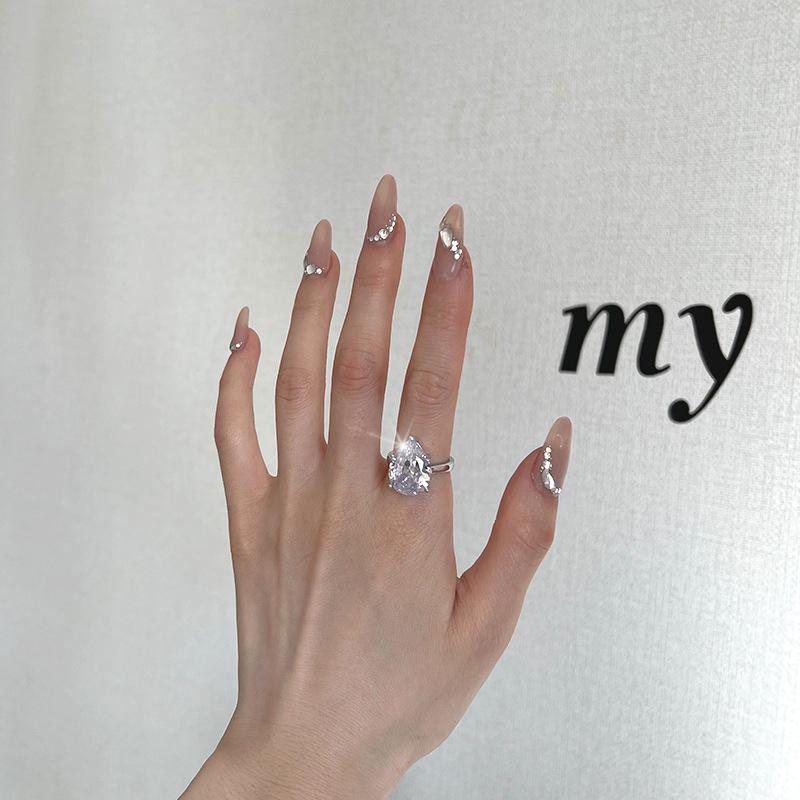 

Wedding Rings Korea Fashion Crystal Color Water Drop AAACZ Ring Woman Engagement Jewelry Valentine's Day Anniversary AccessoriesWedding