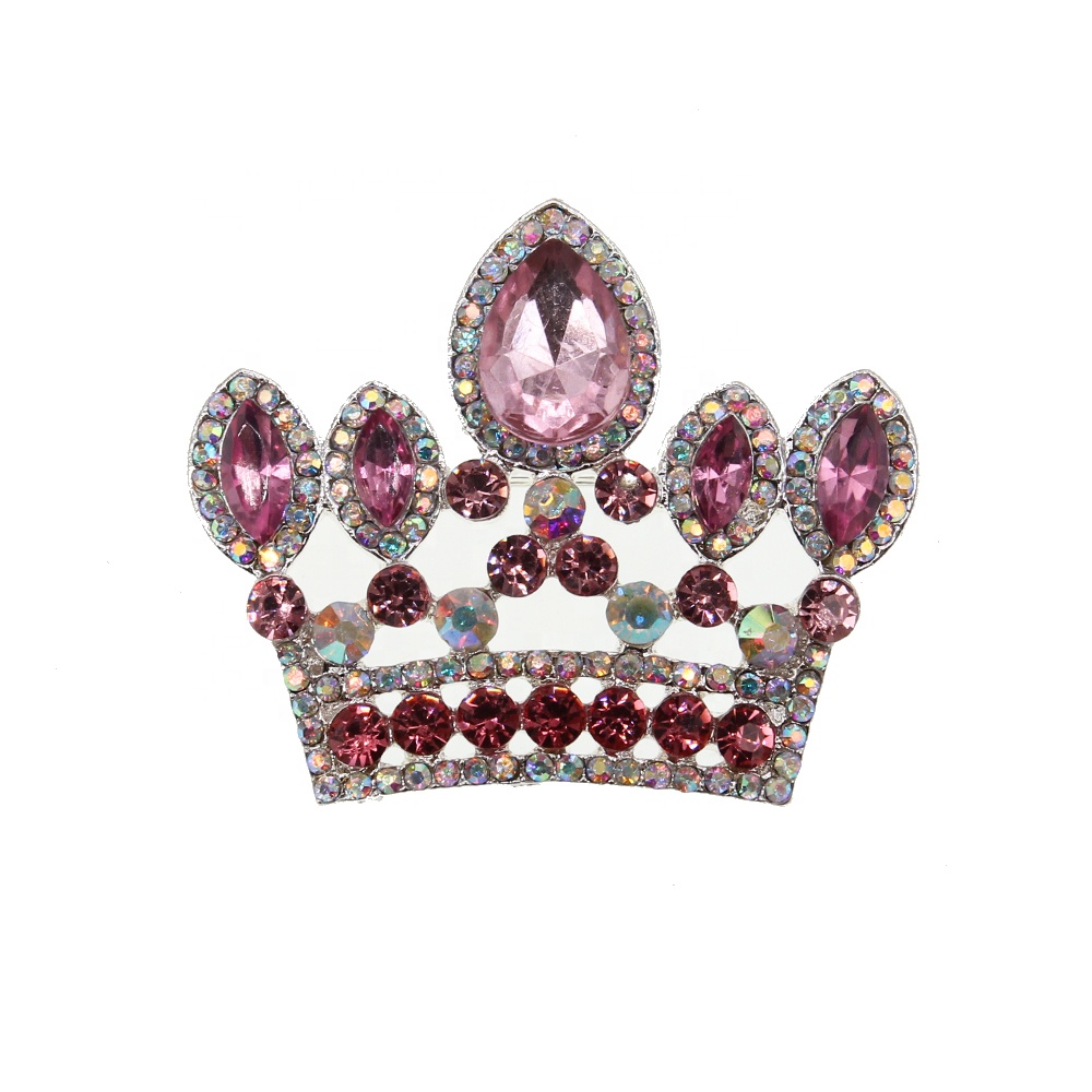 

50pcs 50mm Crown Brooch Pin Silver Tone Clear And Pink Rhinestone Crystal Costume Decoration Jewelry Wedding Brooches