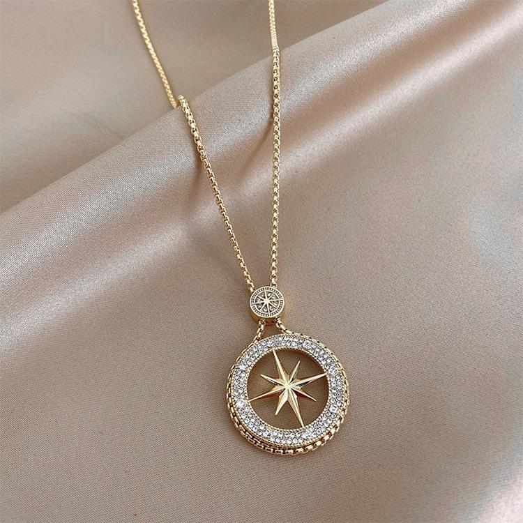 Pendentif Colliers Dainty Zircon North Star Femmes Hip Hop Bijoux Or Rond Huit Pointu Charmes Collier De Mode Chaînes De Fête GiftPendant