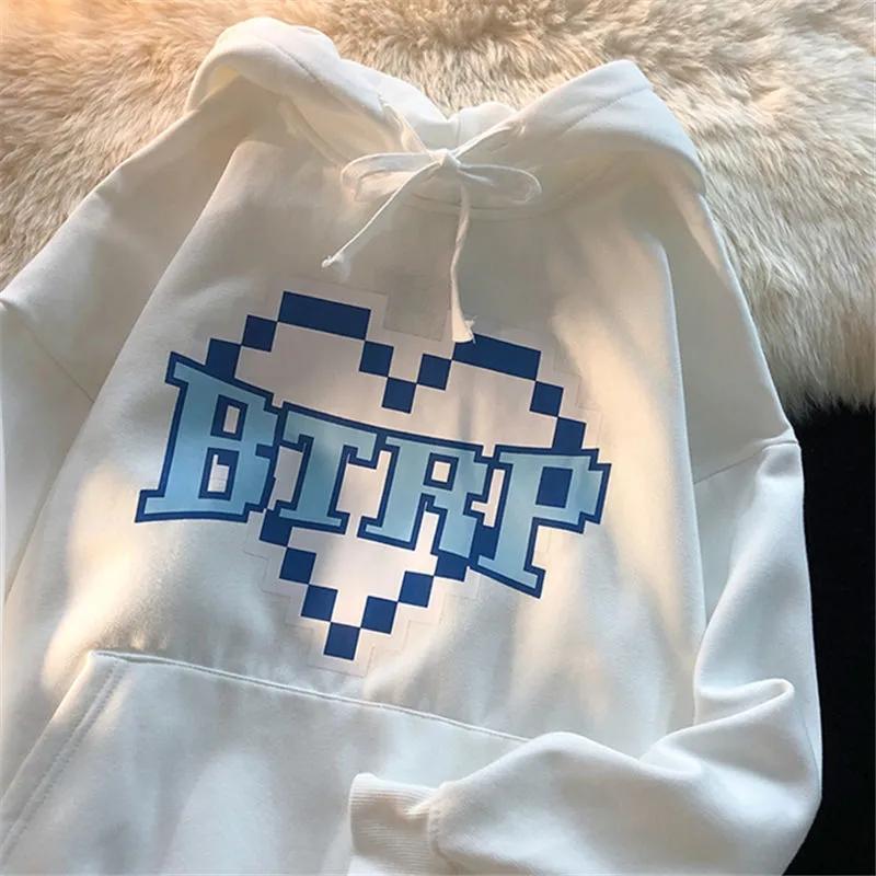 

Women's Hoodies & Sweatshirts Winter Street Oversize Sweet Love Letter Print Round Neck Loose Hooded Pocket Sweater Harajuku Sports Jacket T, Black