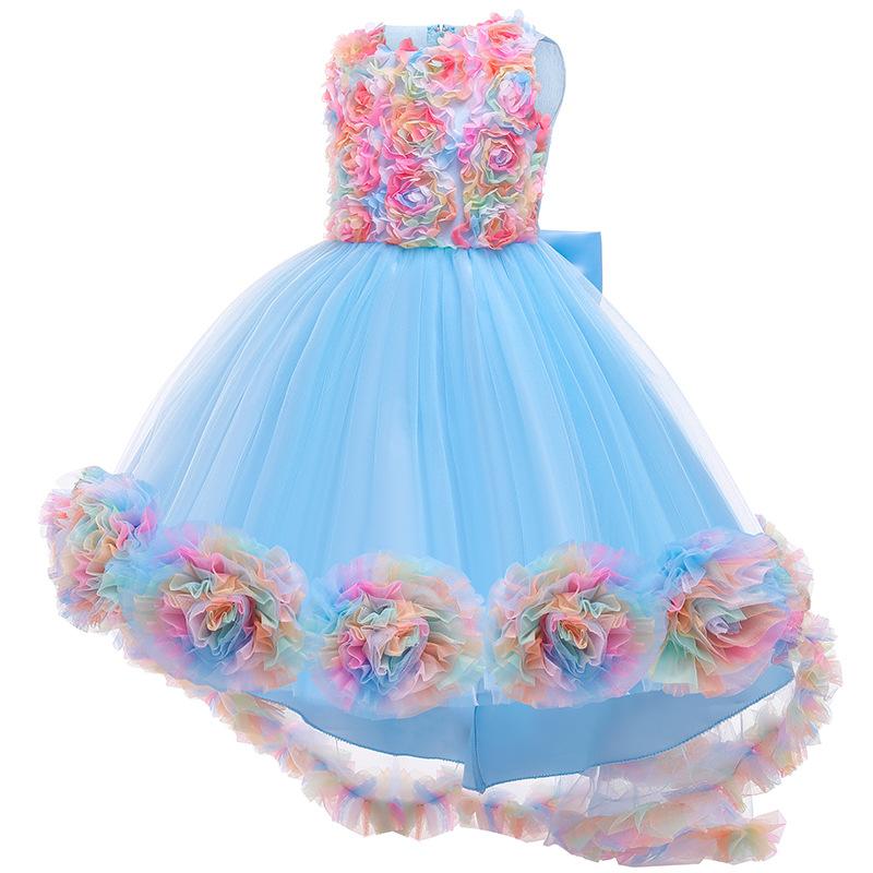 

Girl's Dresses Girl Dress Year Birthday Party For Children Tail Princess Flower Bow Sweet Ball Gown Wedding DressGirl's, Pink
