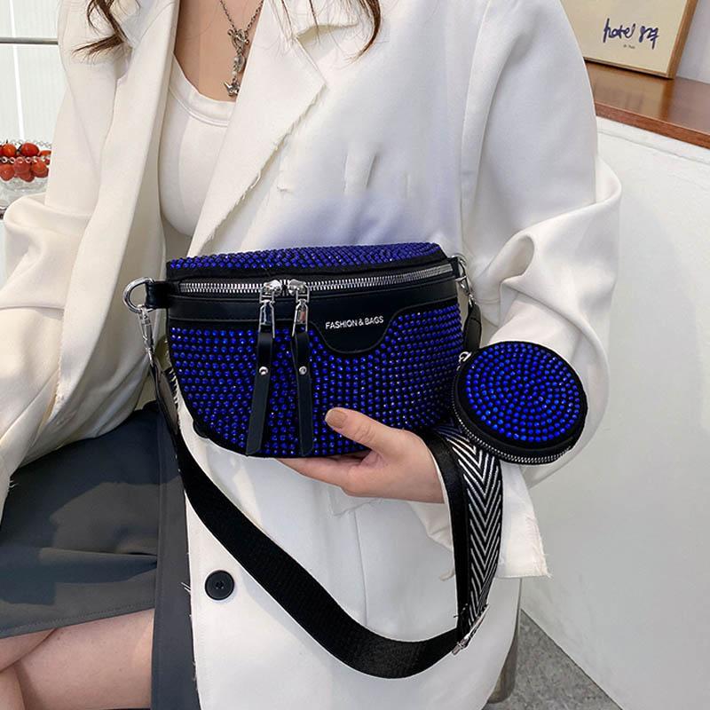 

Waist Bags Summer Bag Clutch Rhinestone Fanny Pack Two-piece Shoulder Crossbody Chest Fashion Leather Female Belt BagWaist, Sky blue