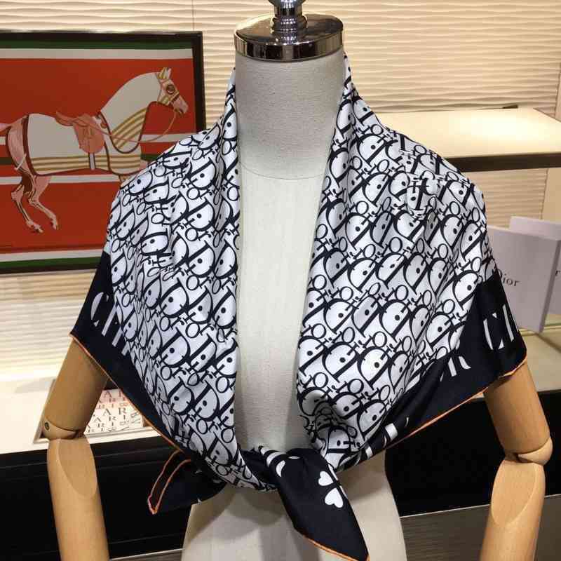 1FL1 New d letter all over print big brand high-end square towel silk trim SILK SCARF Hand Rolled shawl classic color bra High version