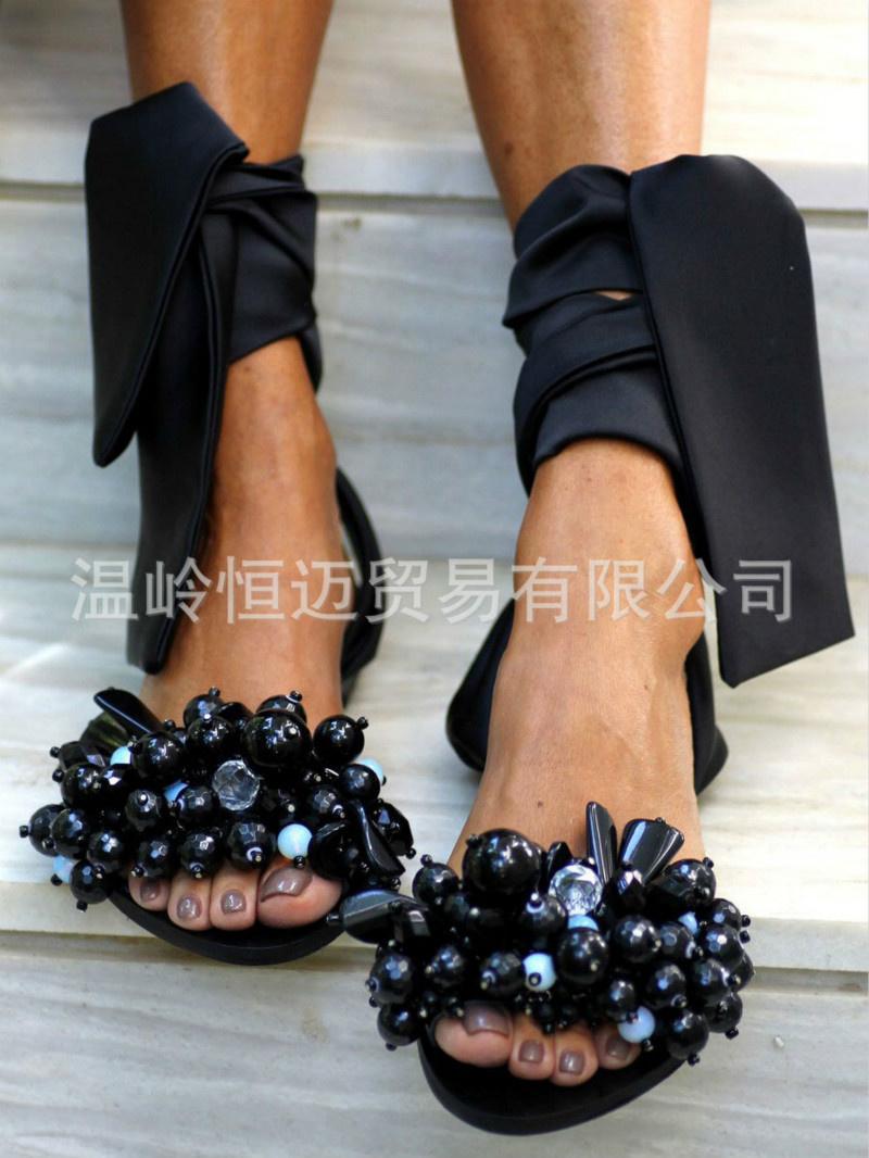 

Sandals HKXN 2022 Summer Women Flat Pearl Ankle Strap Women's Shoes Casual Comfort Beach Y Zapatos De Mujer