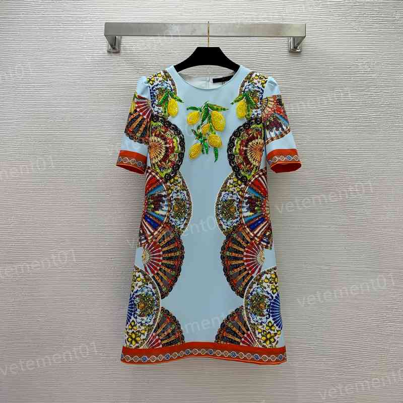 

Designer Dresses Fashion Brand Chest Embroidered Print A-Line Fit Slim Short Sleeve Dress Sexy Casual Long Dress For Women Clothing