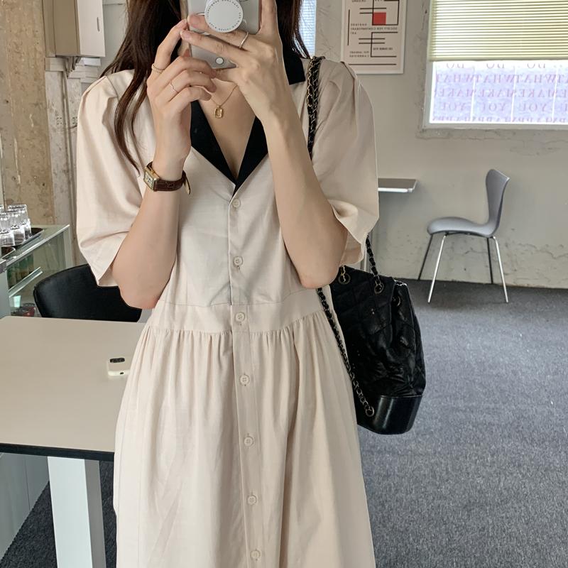 

Party Dresses Single Breasted Notched Collar Summer Dress Women Short Sleeve Elegant Long Midi Shirts Casual Loose A-Line Cotton, Green