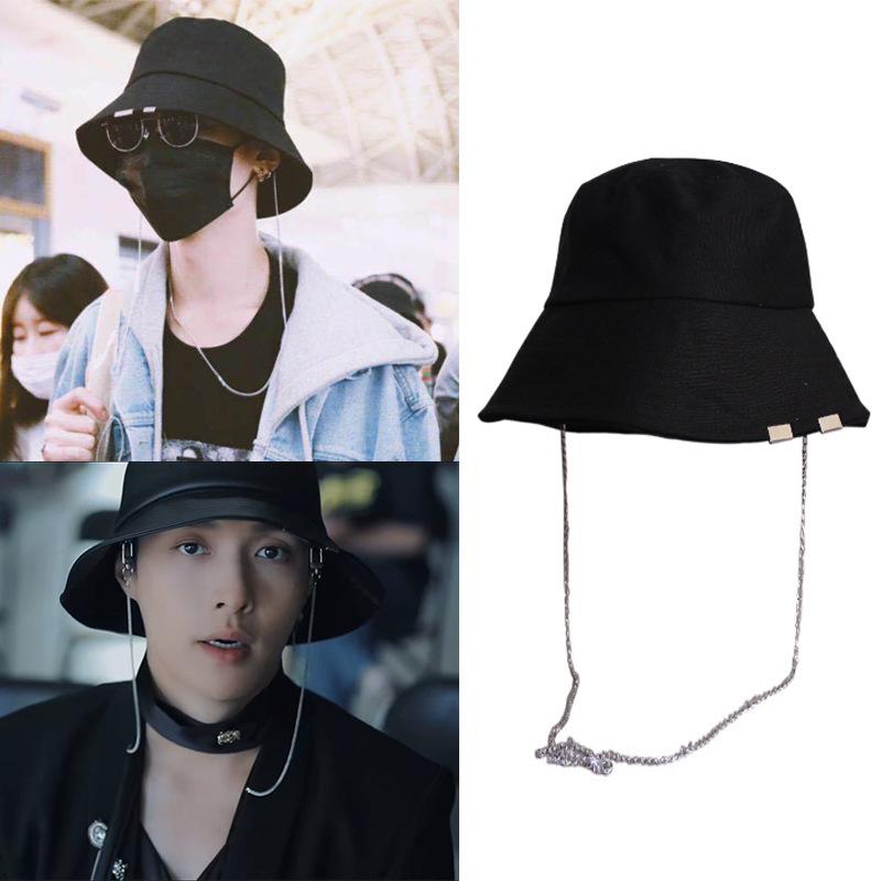 

Berets Fashion Hip Hop Chain Bucket Hat Women Men Summer Hats Cotton Flat Caps Beach Sun Block Visor Fisherman CapBerets, Black