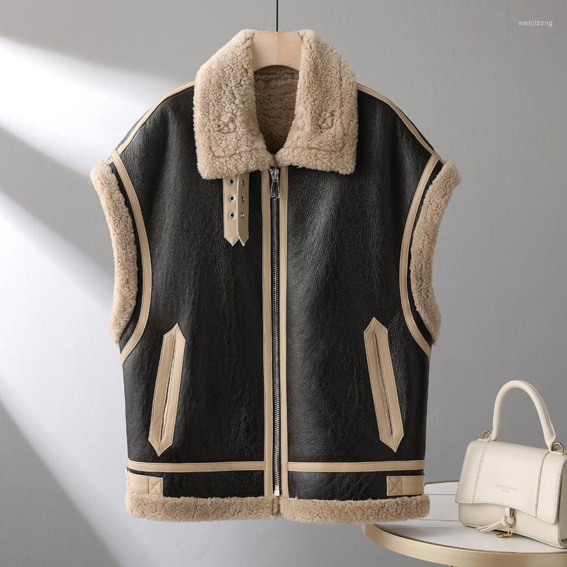 

Women' Fur & Faux 2022 Luxury Fashion Sheepskin Vest Casual Style Thick Warm Women Winter Genuine Leather, Black