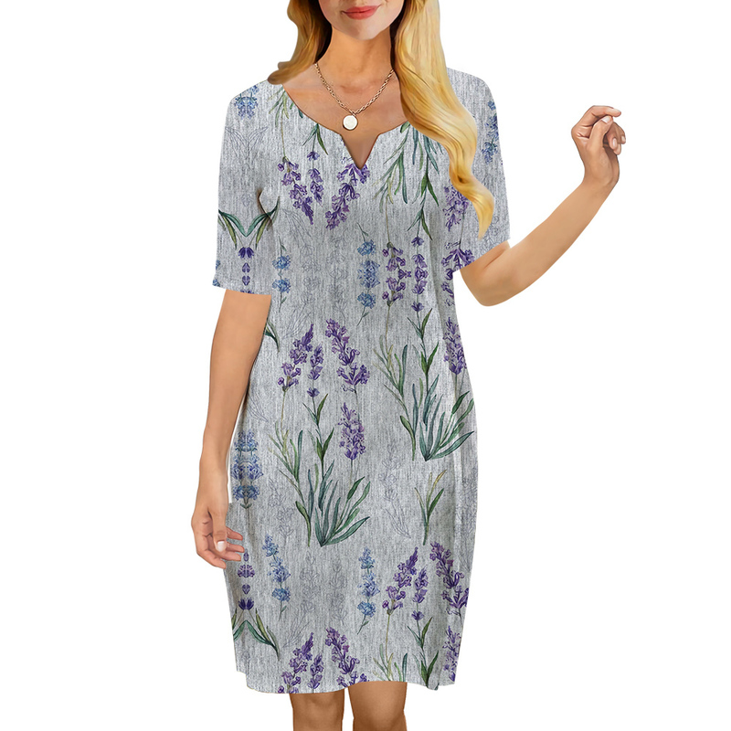 

Women Dress Beautiful Lavender 3D Printed VNeck Loose Casual Short Sleeve Shift Dress for Female Dresses Grey Dress 220616, Short sleeve dress-2