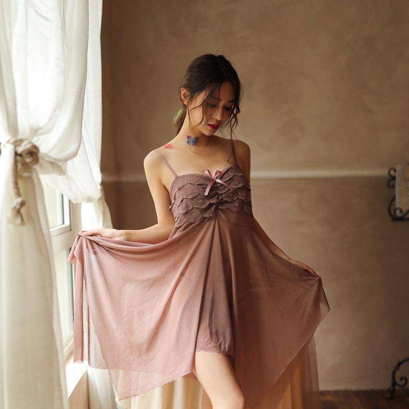 

Women's Sleepwear Women Lace Lingerie Babydoll Sexy Chemise Exotic Nightgowns Bridal Nightdress See-Through Backless Suspender Pattern, T1