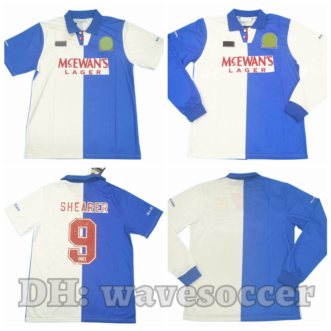 

94 95 long sleeve Soccer Jerseys Retro maillot classic vintage camisetas football shirts Uniforms men home SHEARER blackburnsss, 94-95 home long sleeve