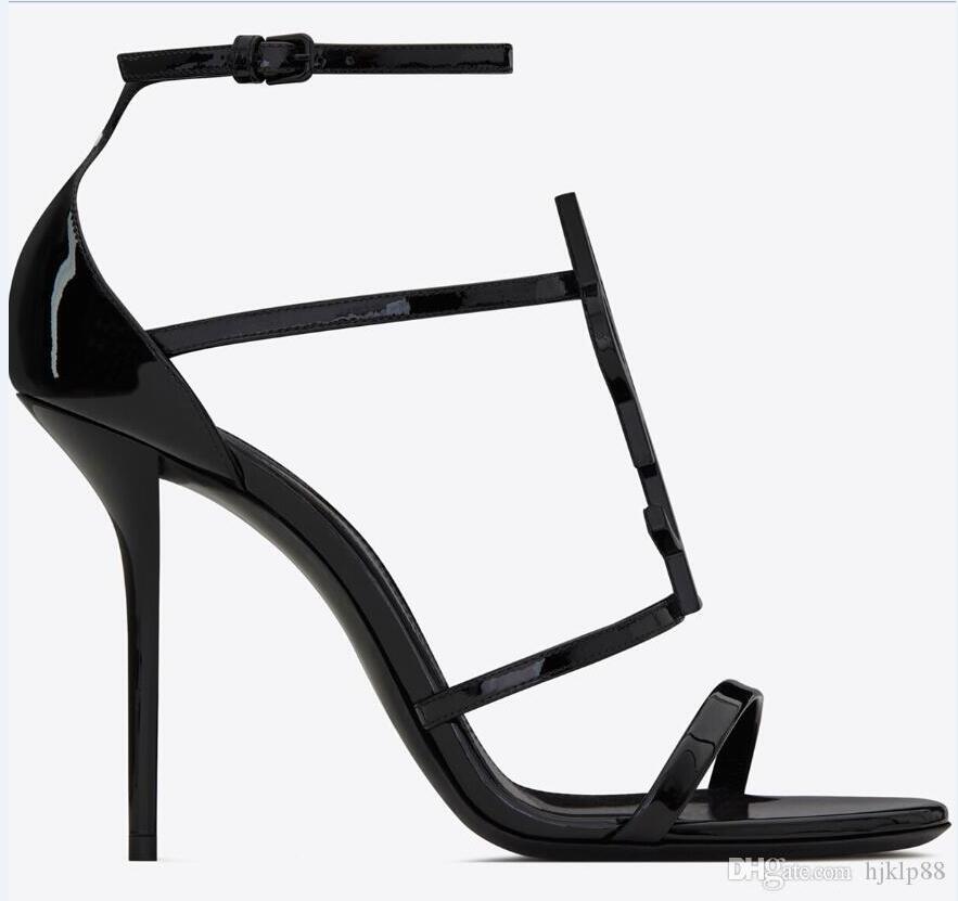 

With Box Real Leather New letters Shoes Woman Summer Buckle Strap bamboo joint Sandals High-heeled shoes Open toe Fashion Singl heels 2020, Black