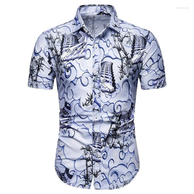 

Men's Casual Shirts Summer Plus Blouse Top Short Shirt Floral Bohe Men Size Sleeve Tee Printed TopMen's Eldd22, Light blue